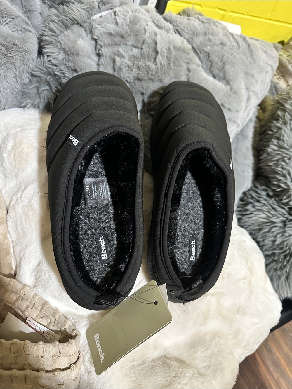 Bench Black Quilted Slip-On House Slippers